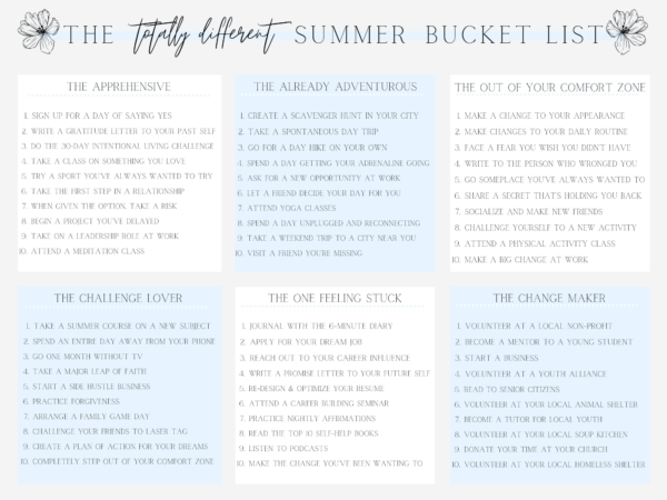 2021 Summer Bucket List